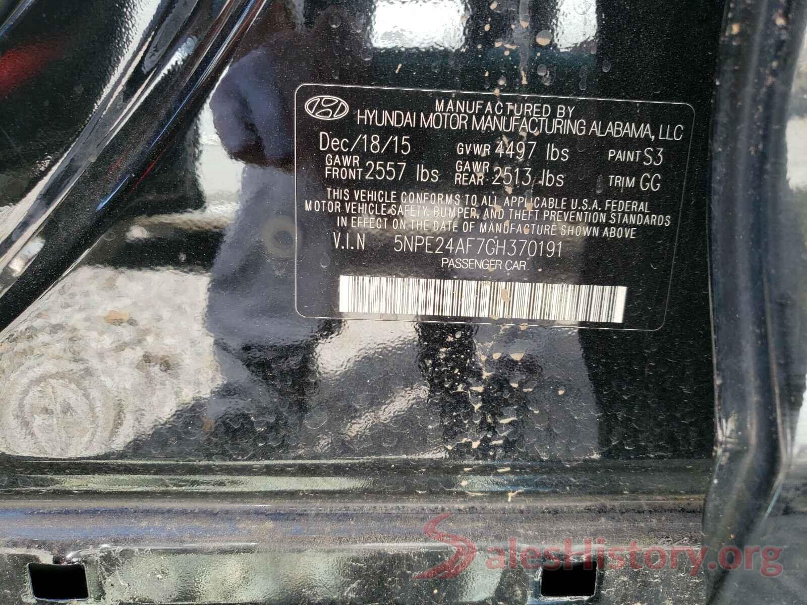 5NPE24AF7GH370191 2016 HYUNDAI SONATA