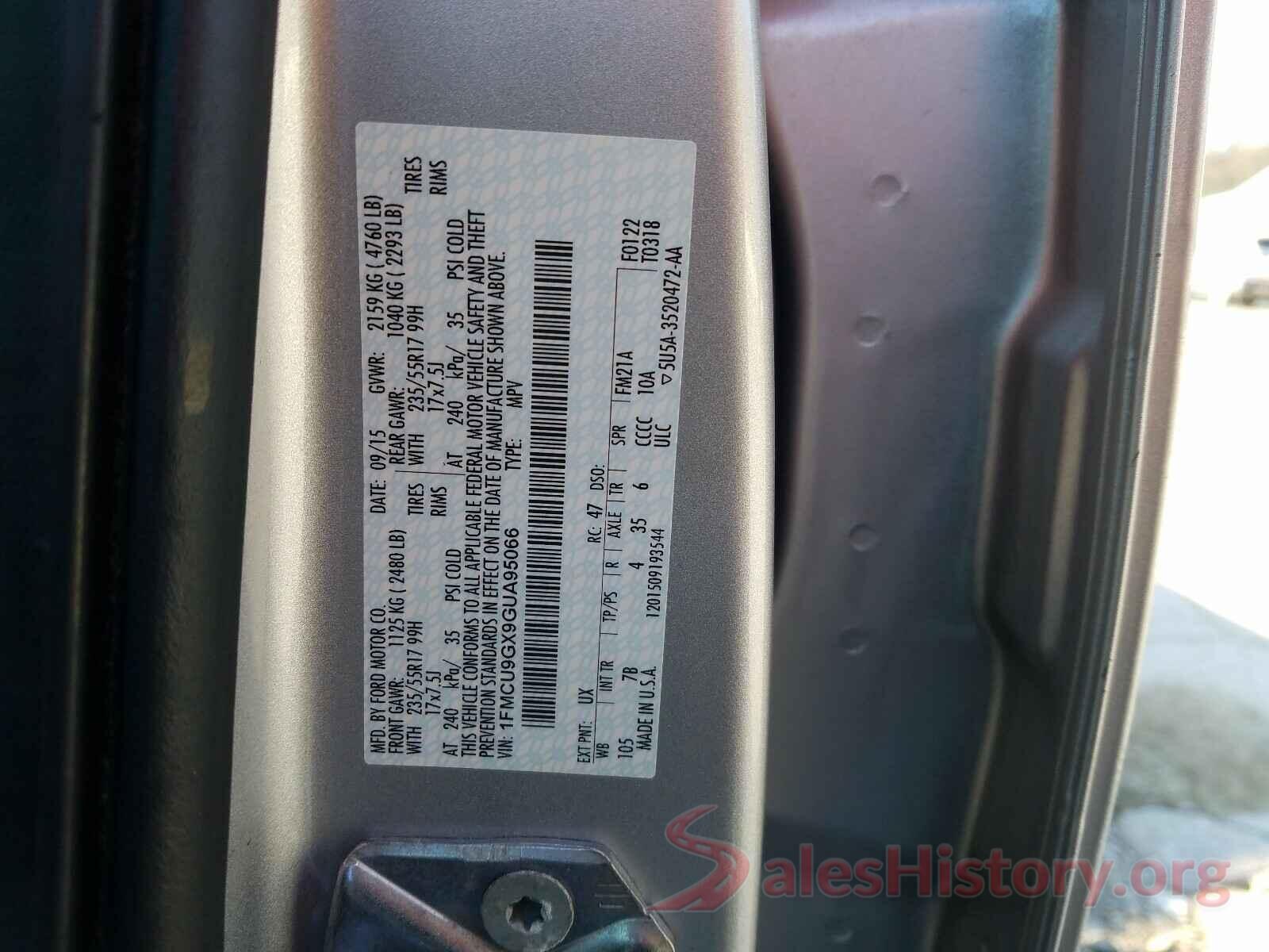 1FMCU9GX9GUA95066 2016 FORD ESCAPE