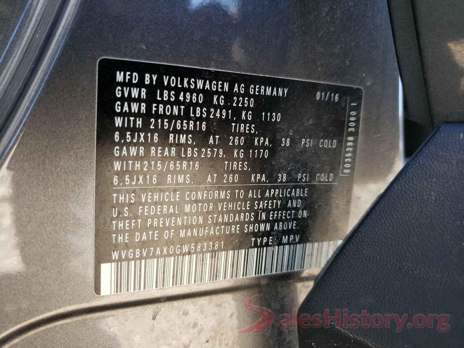 WVGBV7AX0GW583381 2016 VOLKSWAGEN TIGUAN