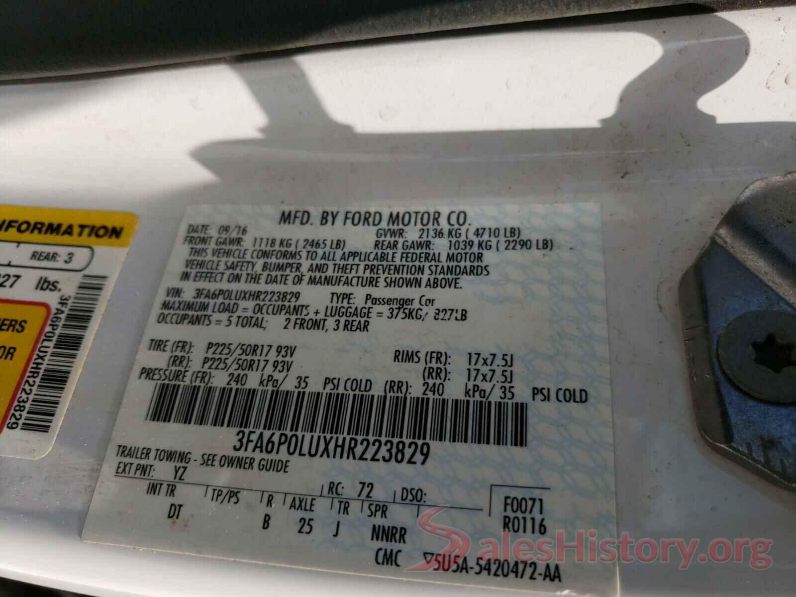 3FA6P0LUXHR223829 2017 FORD FUSION