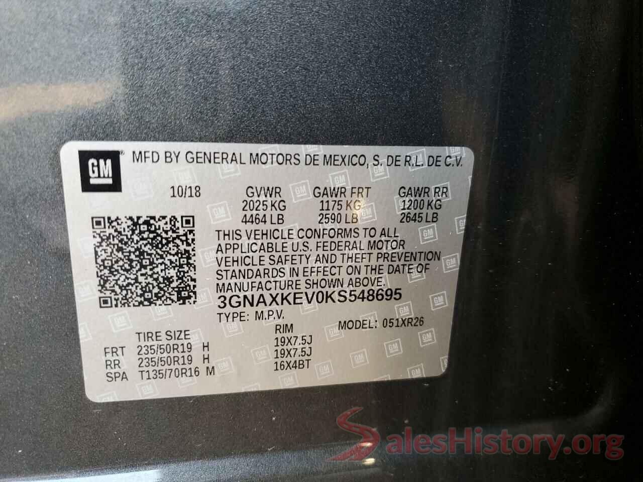 3GNAXKEV0KS548695 2019 CHEVROLET EQUINOX