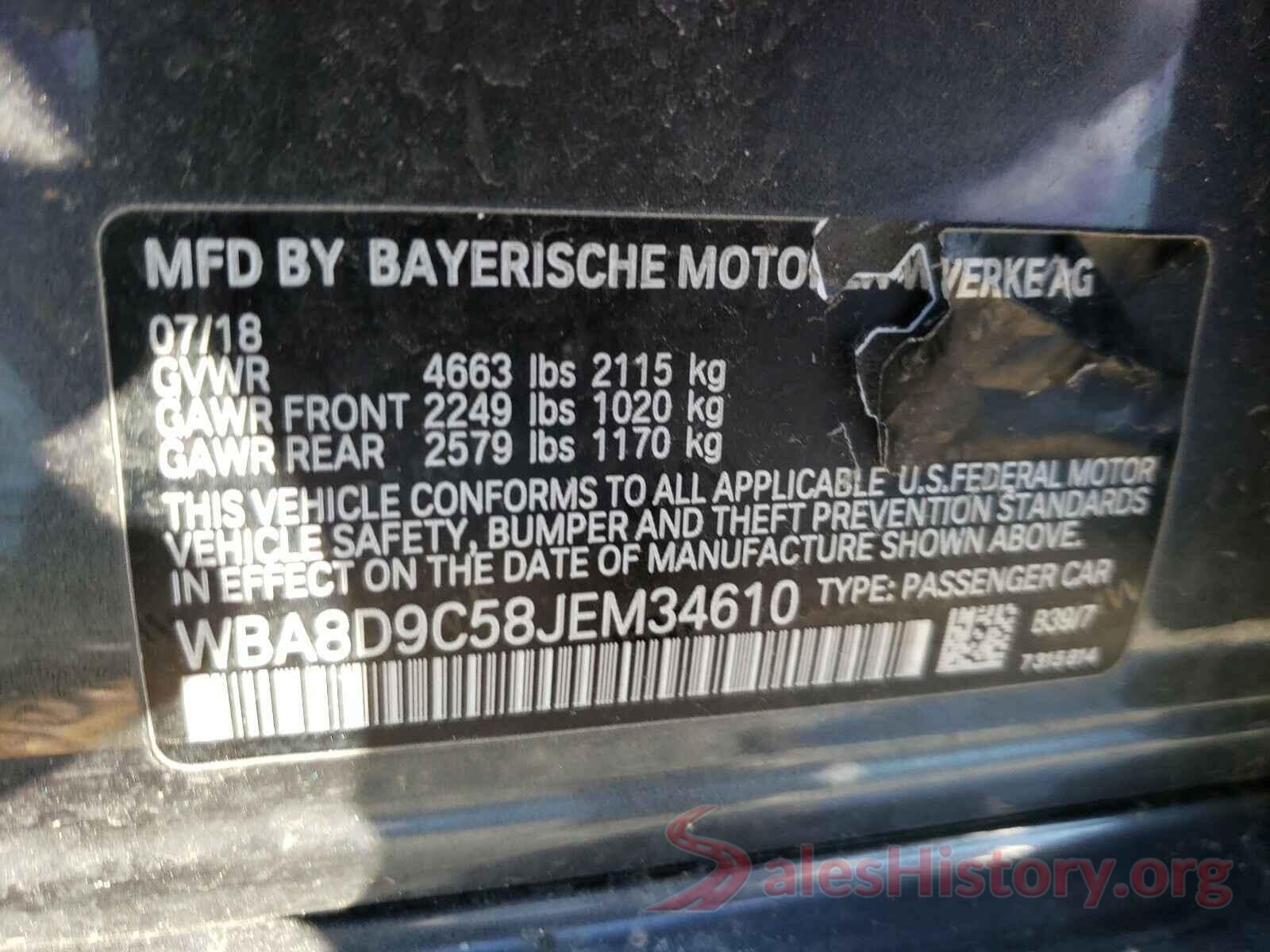 WBA8D9C58JEM34610 2018 BMW 3 SERIES