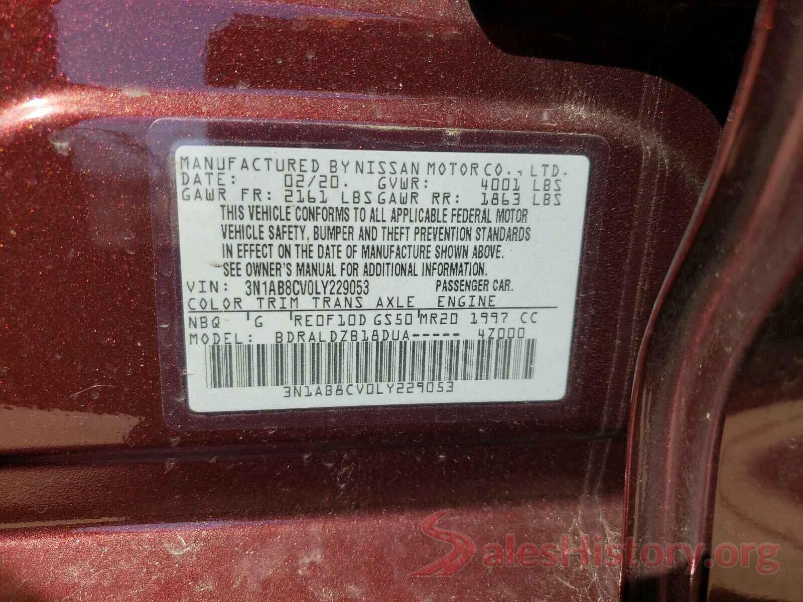 3N1AB8CV0LY229053 2020 NISSAN SENTRA