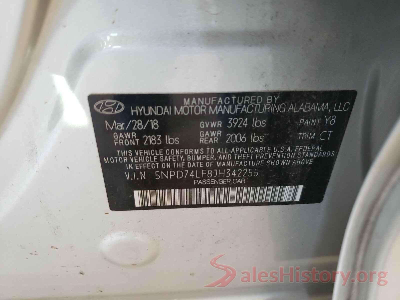 5NPD74LF8JH342255 2018 HYUNDAI ELANTRA