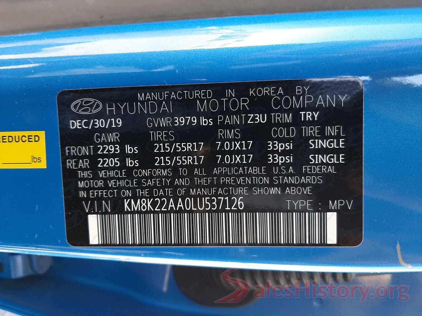 KM8K22AA0LU537126 2020 HYUNDAI KONA