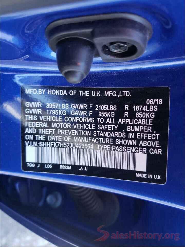 SHHFK7H52JU423564 2018 HONDA CIVIC