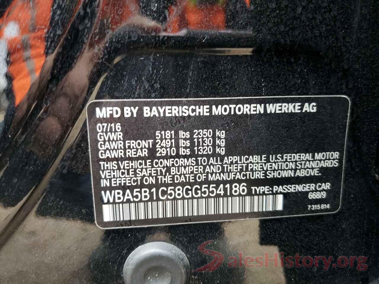 WBA5B1C58GG554186 2016 BMW 5 SERIES