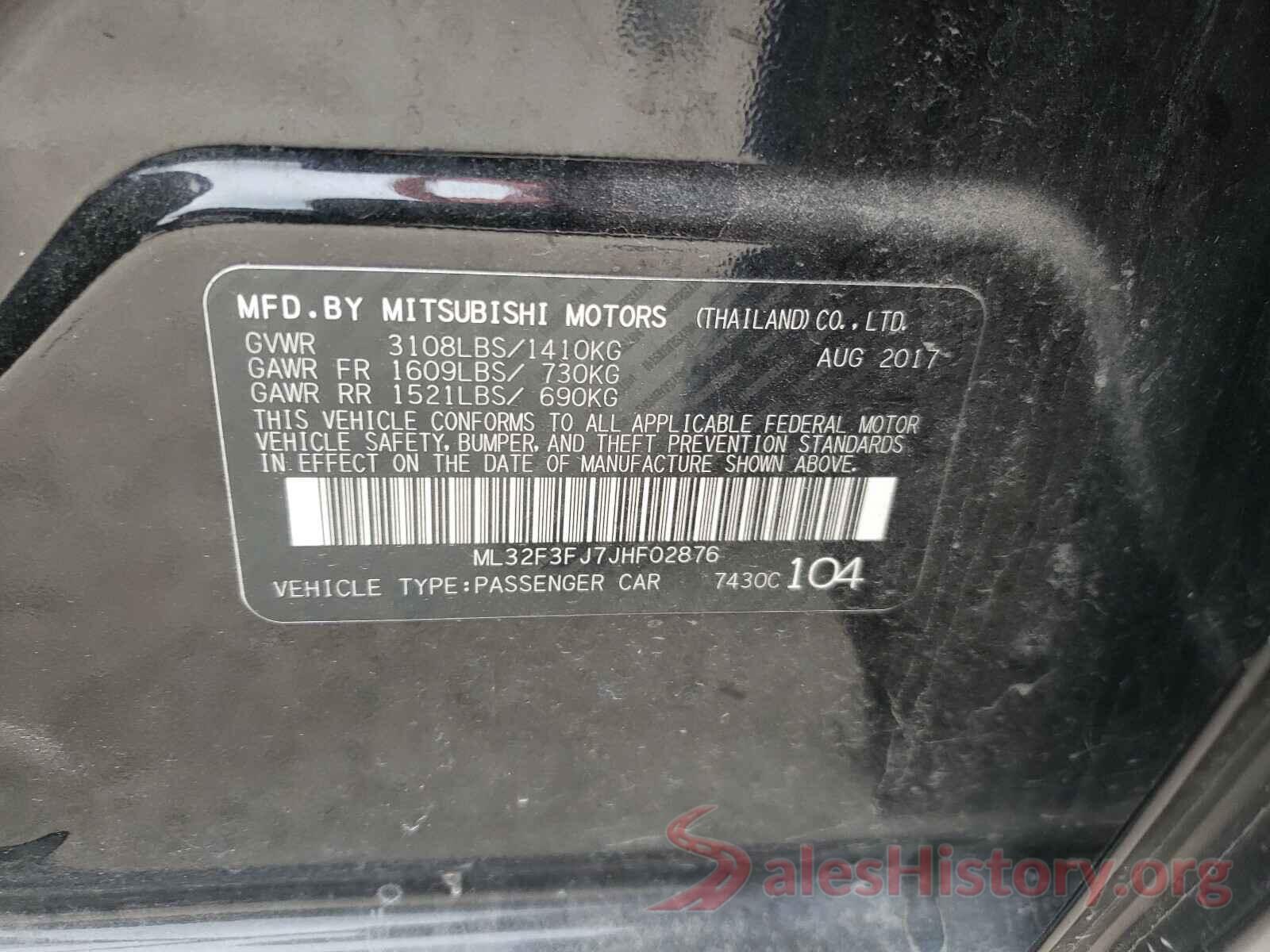 ML32F3FJ7JHF02876 2018 MITSUBISHI MIRAGE