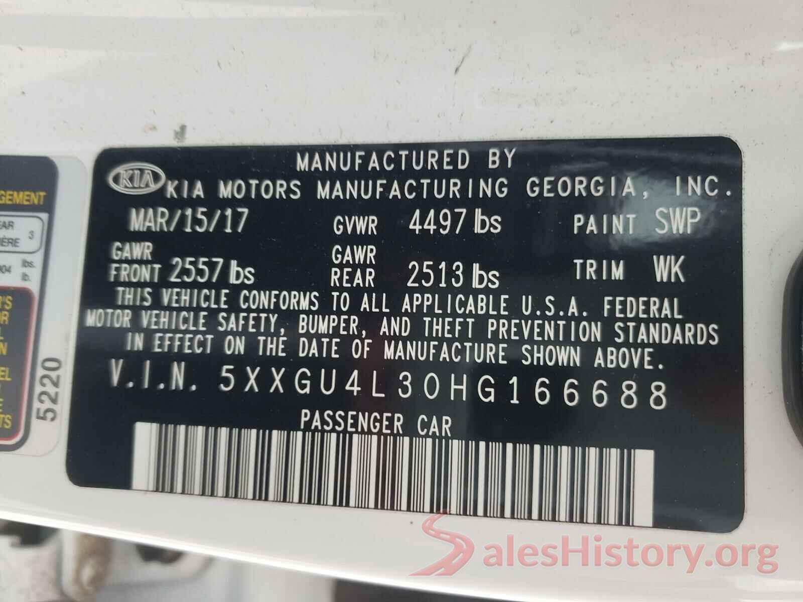 5XXGU4L30HG166688 2017 KIA OPTIMA