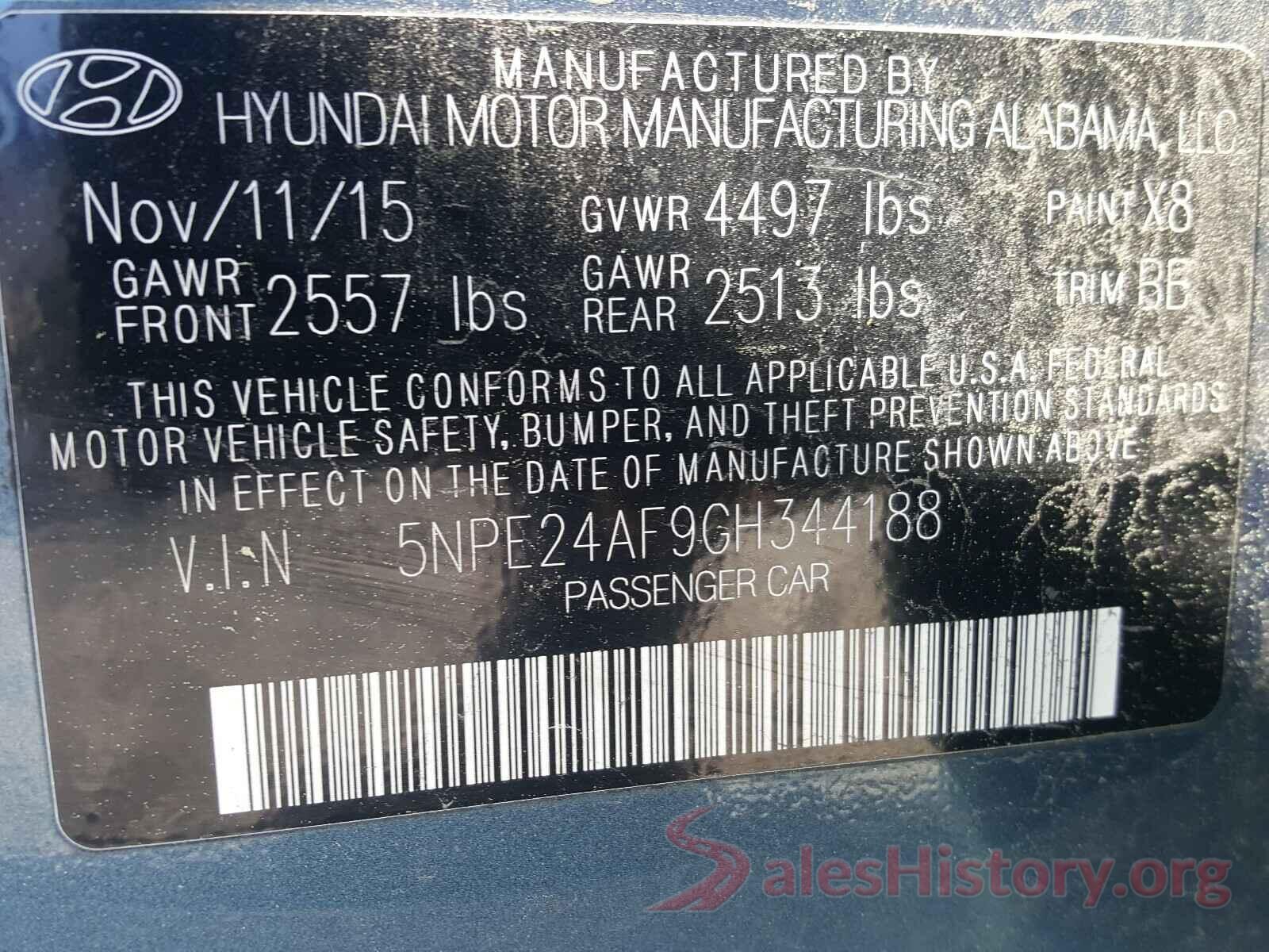 5NPE24AF9GH344188 2016 HYUNDAI SONATA