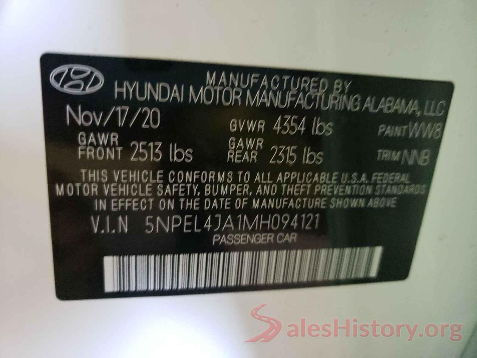 5NPEL4JA1MH094121 2021 HYUNDAI SONATA