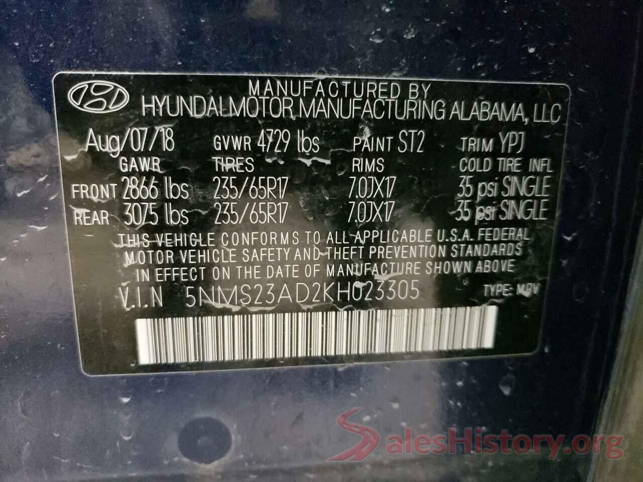 5NMS23AD2KH023305 2019 HYUNDAI SANTA FE