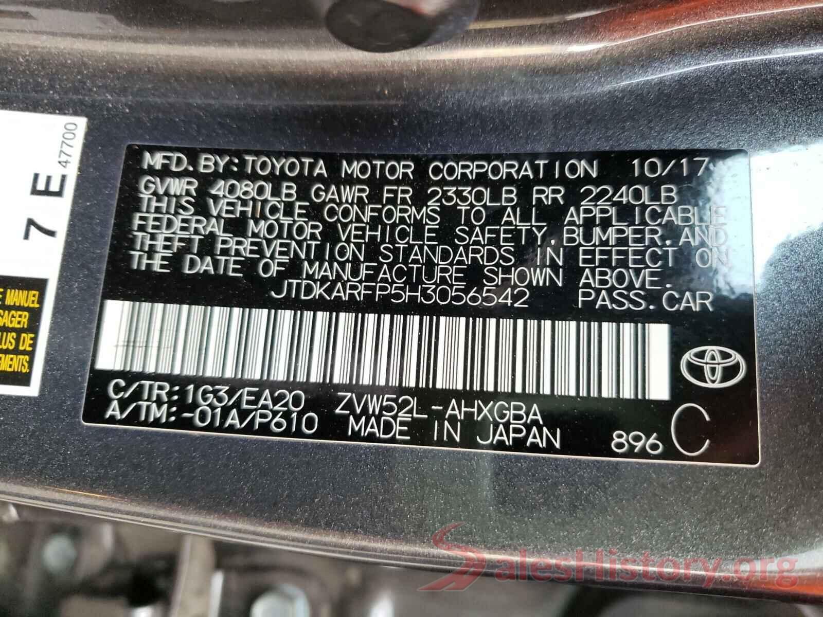 JTDKARFP5H3056542 2017 TOYOTA PRIUS