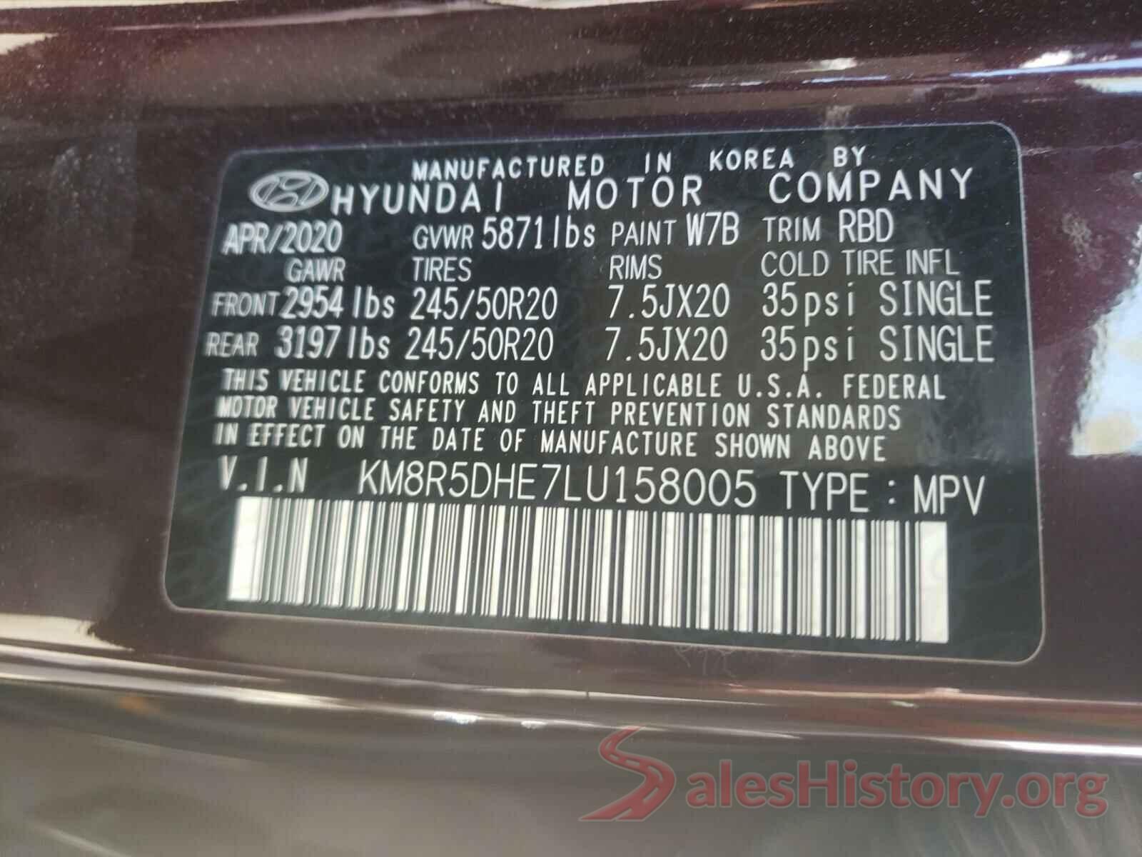 KM8R5DHE7LU158005 2020 HYUNDAI PALISADE