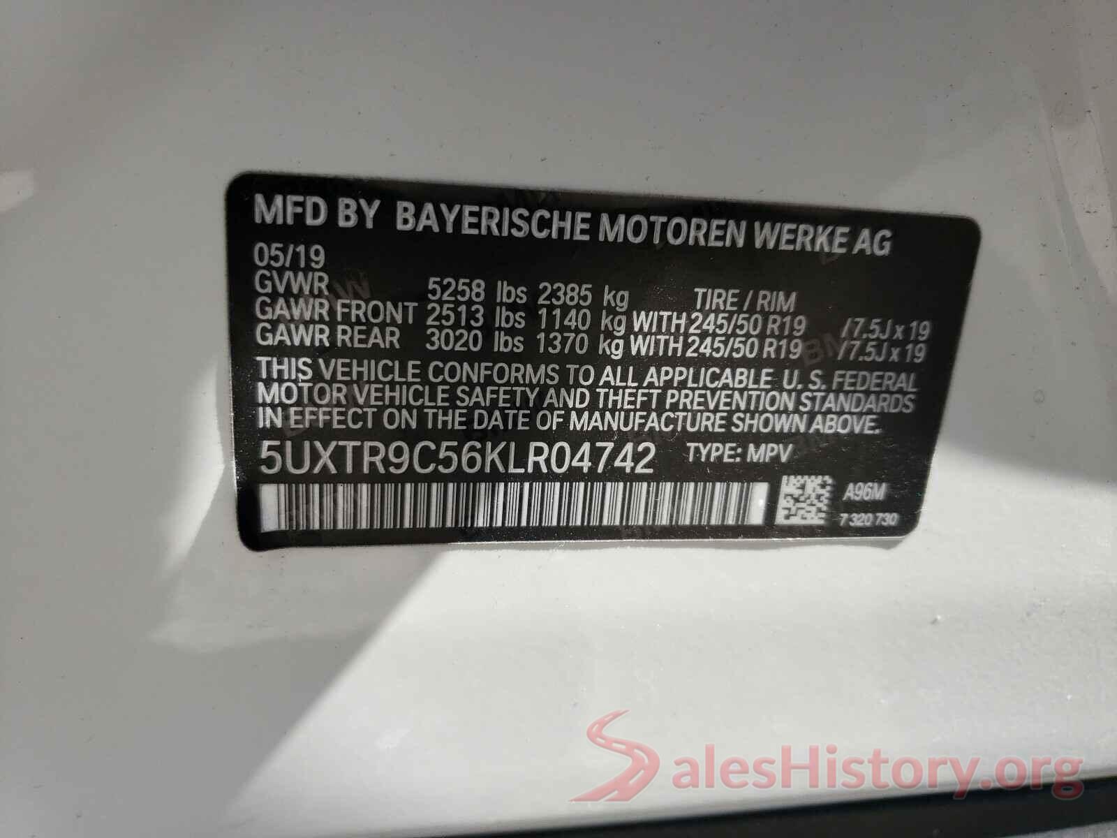 5UXTR9C56KLR04742 2019 BMW X3