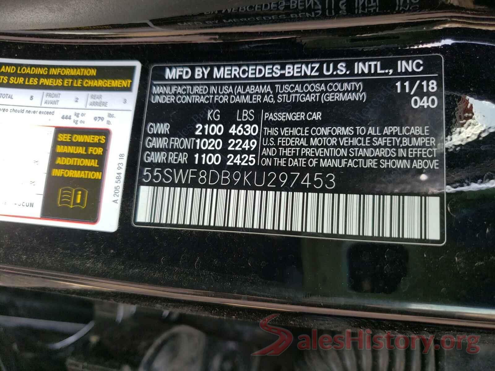 55SWF8DB9KU297453 2019 MERCEDES-BENZ C CLASS