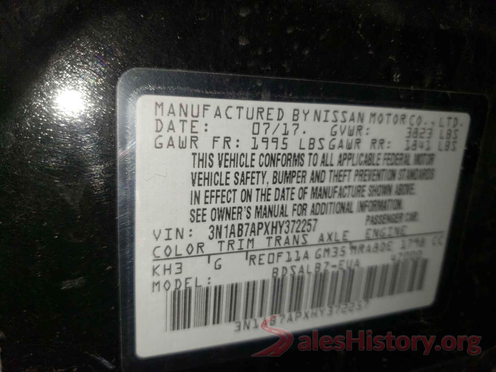 3N1AB7APXHY372257 2017 NISSAN SENTRA