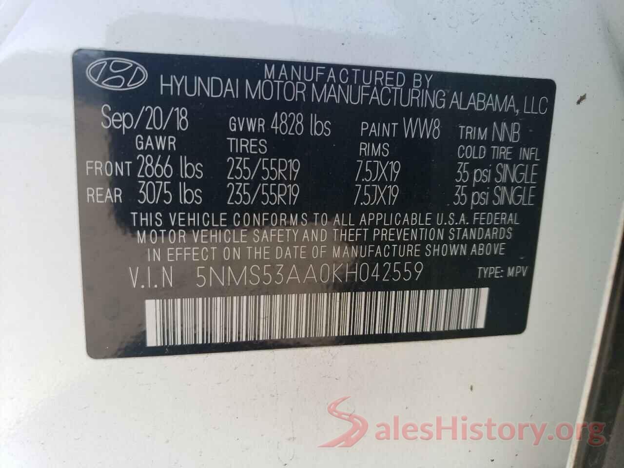 5NMS53AA0KH042559 2019 HYUNDAI SANTA FE