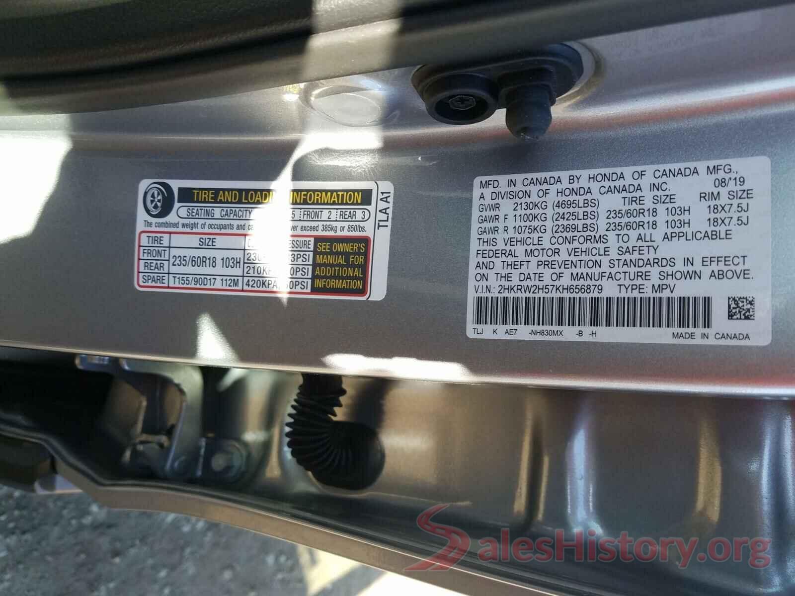 2HKRW2H57KH656879 2019 HONDA CRV