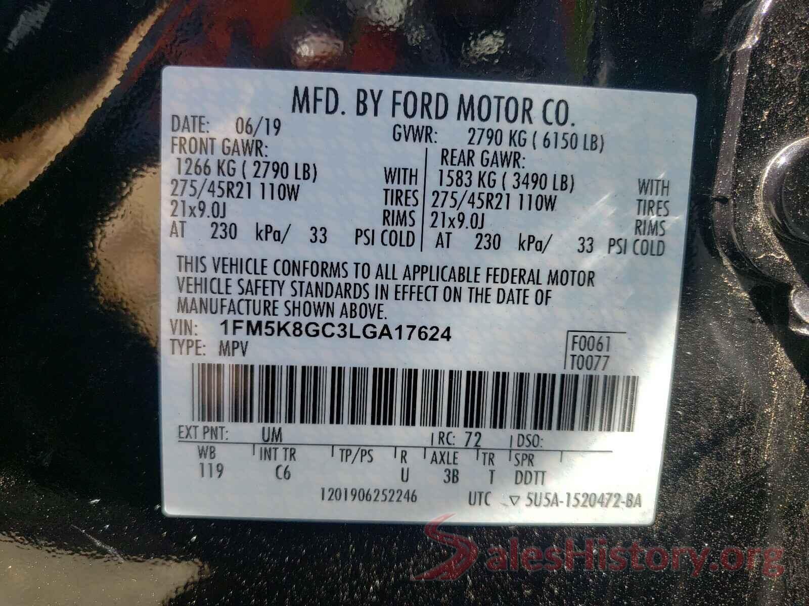 1FM5K8GC3LGA17624 2020 FORD EXPLORER