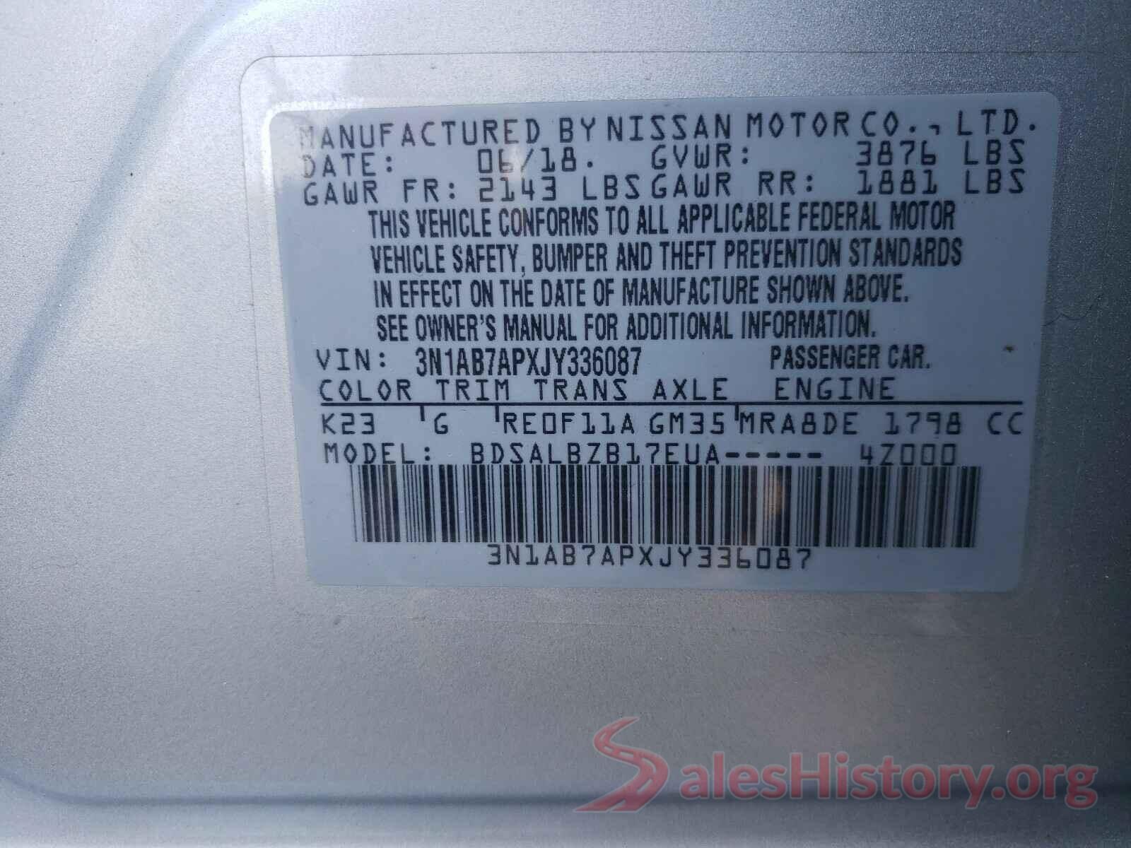 3N1AB7APXJY336087 2018 NISSAN SENTRA