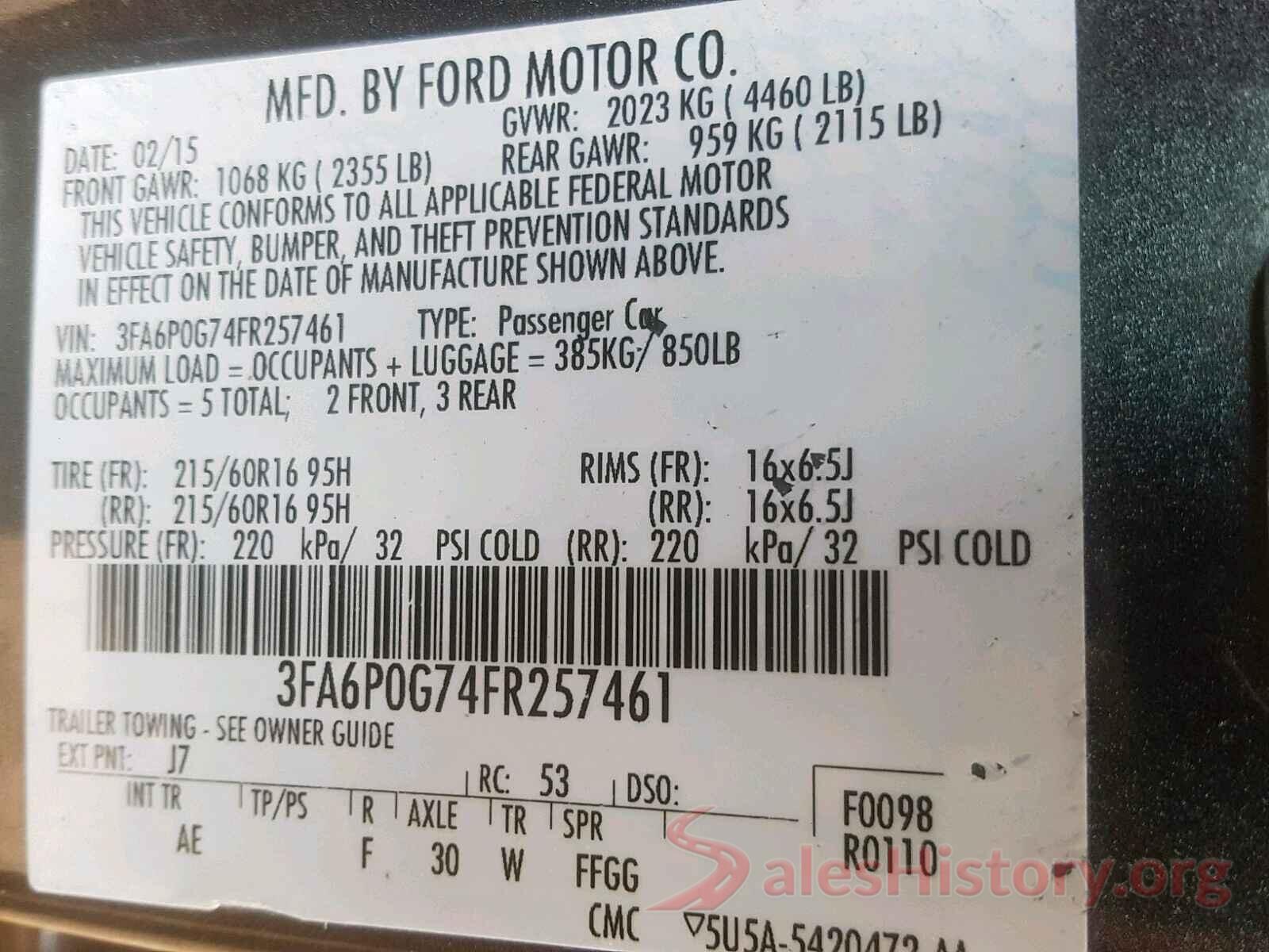 3FA6P0G74FR257461 2015 FORD FUSION