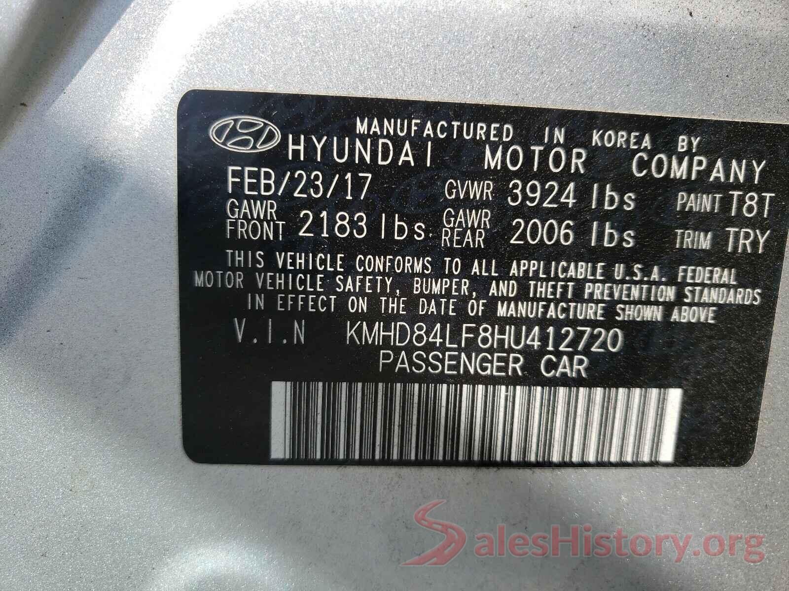 KMHD84LF8HU412720 2017 HYUNDAI ELANTRA