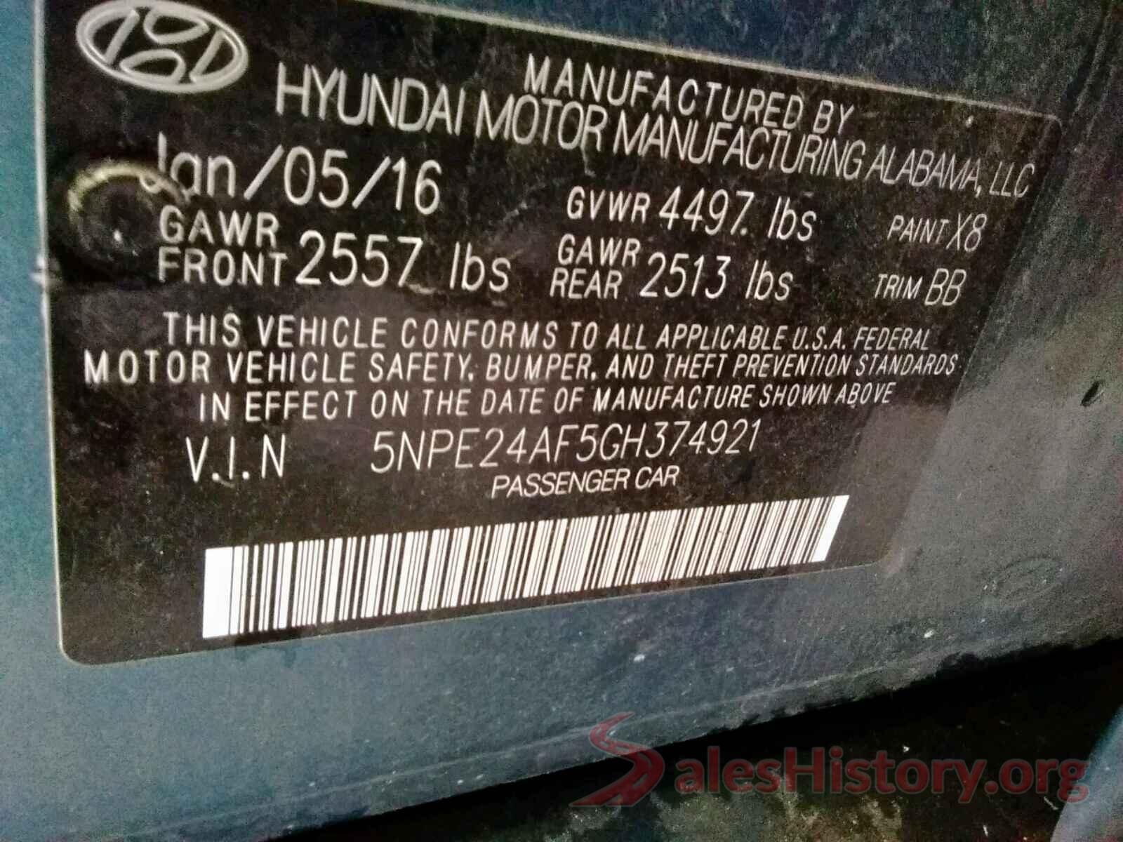 5NPE24AF5GH374921 2016 HYUNDAI SONATA