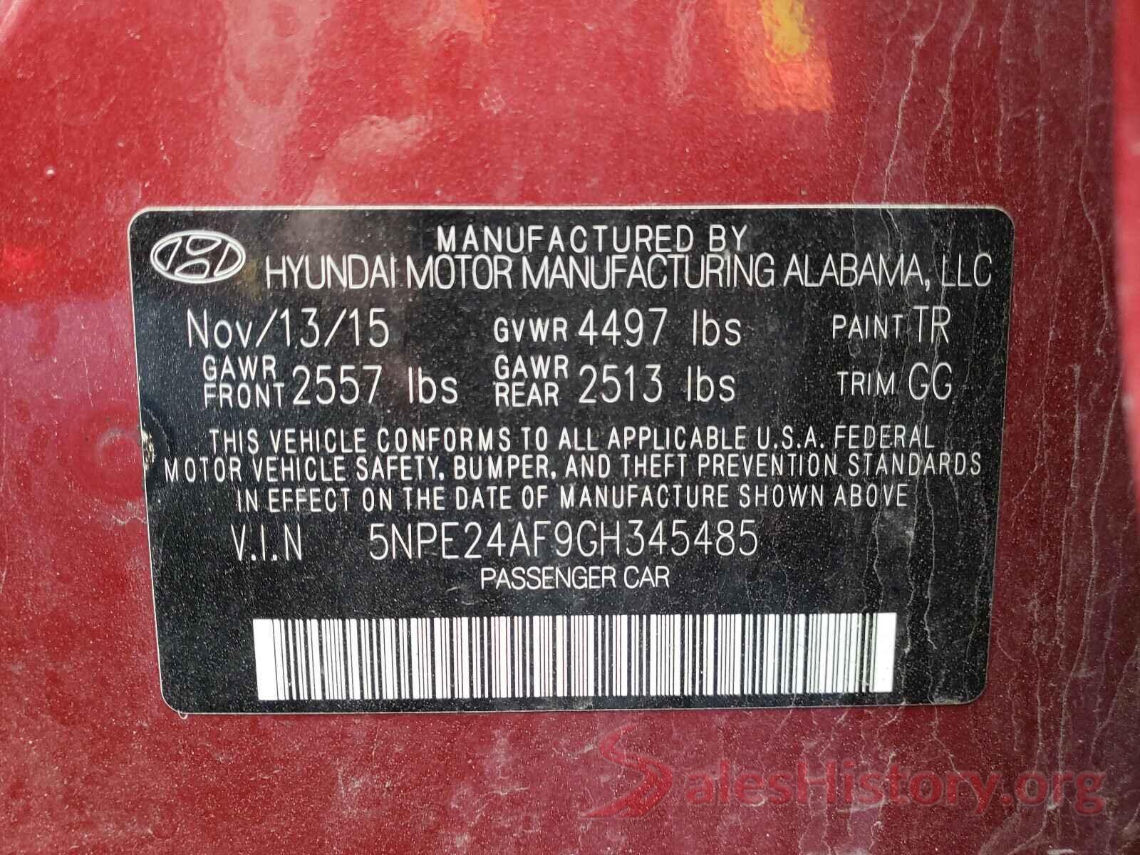 5NPE24AF9GH345485 2016 HYUNDAI SONATA