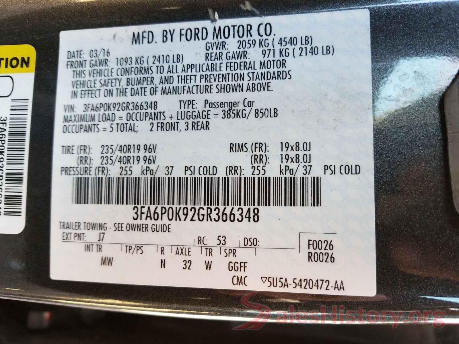 3FA6P0K92GR366348 2016 FORD FUSION