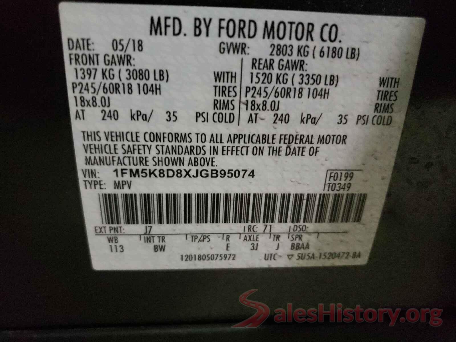 1FM5K8D8XJGB95074 2018 FORD EXPLORER