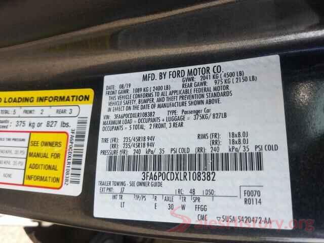 3FA6P0CDXLR108382 2020 FORD FUSION