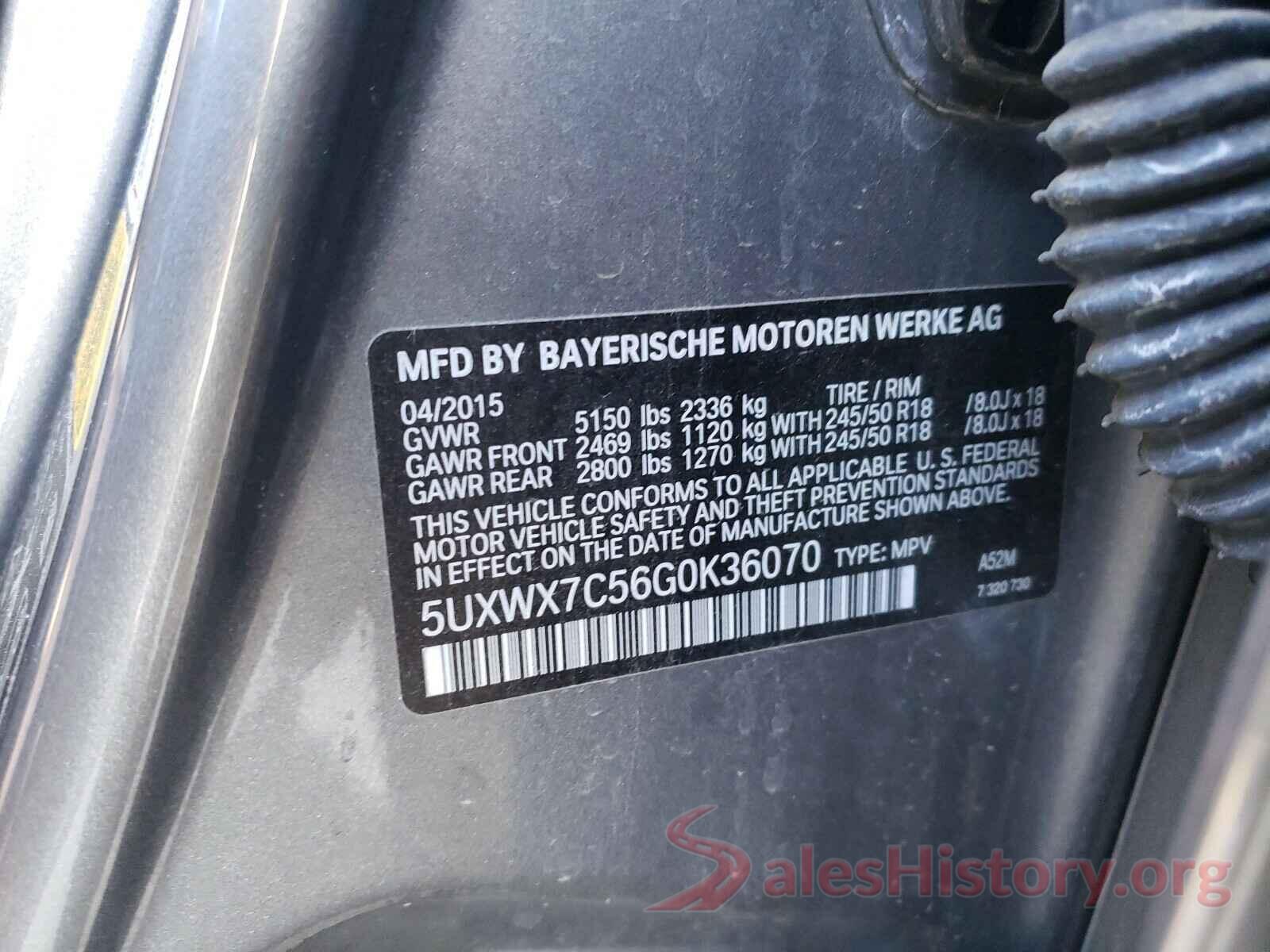 5UXWX7C56G0K36070 2016 BMW X3