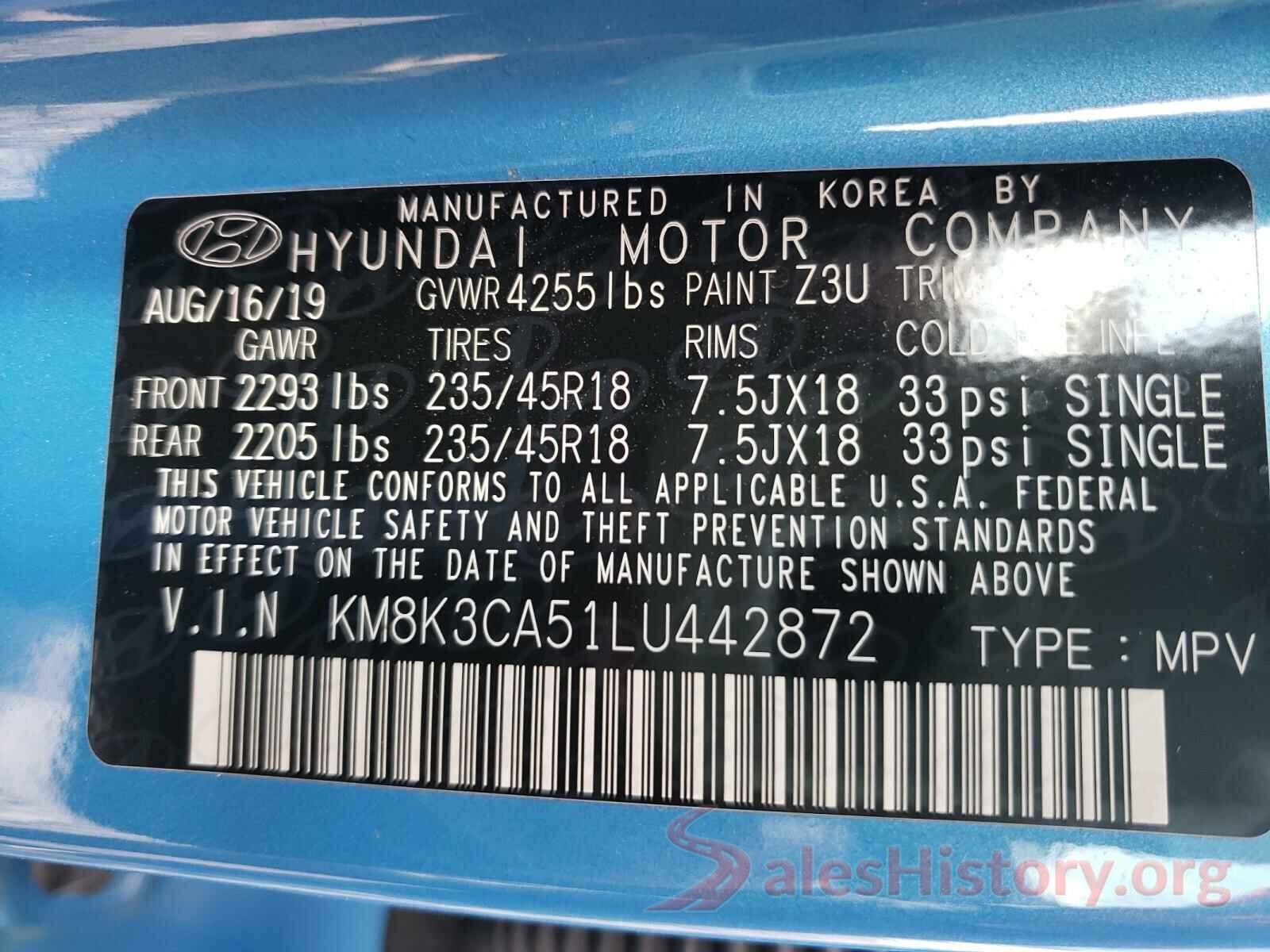 KM8K3CA51LU442872 2020 HYUNDAI KONA