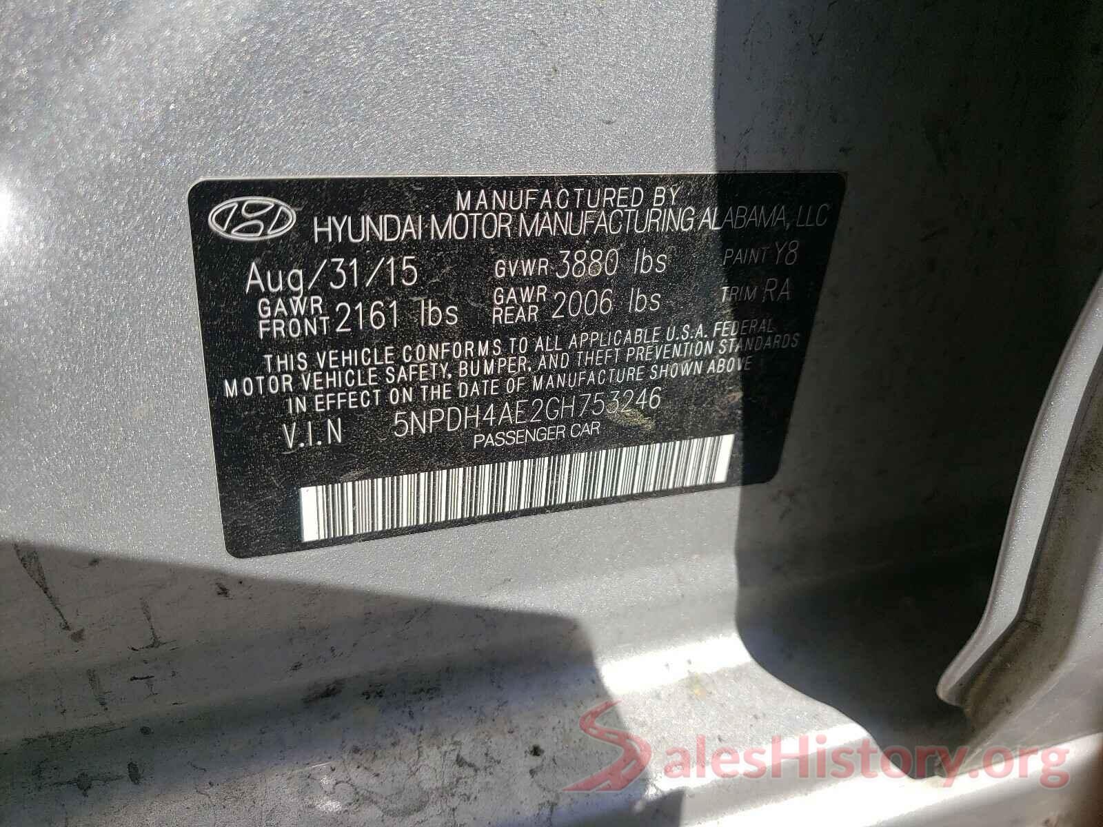 5NPDH4AE2GH753246 2016 HYUNDAI ELANTRA