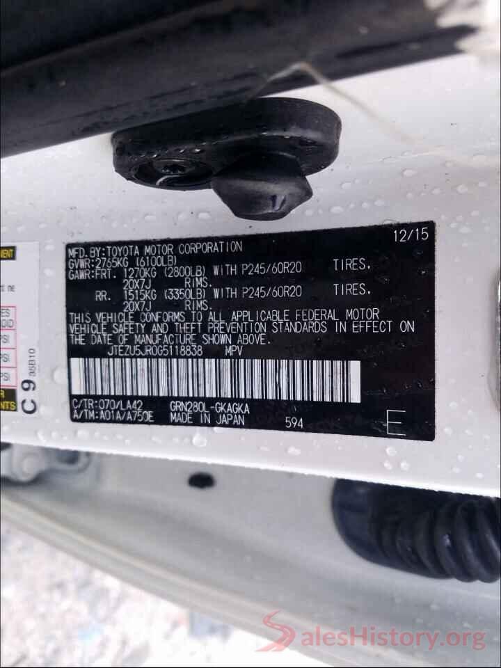 JTEZU5JR0G5118838 2016 TOYOTA 4RUNNER