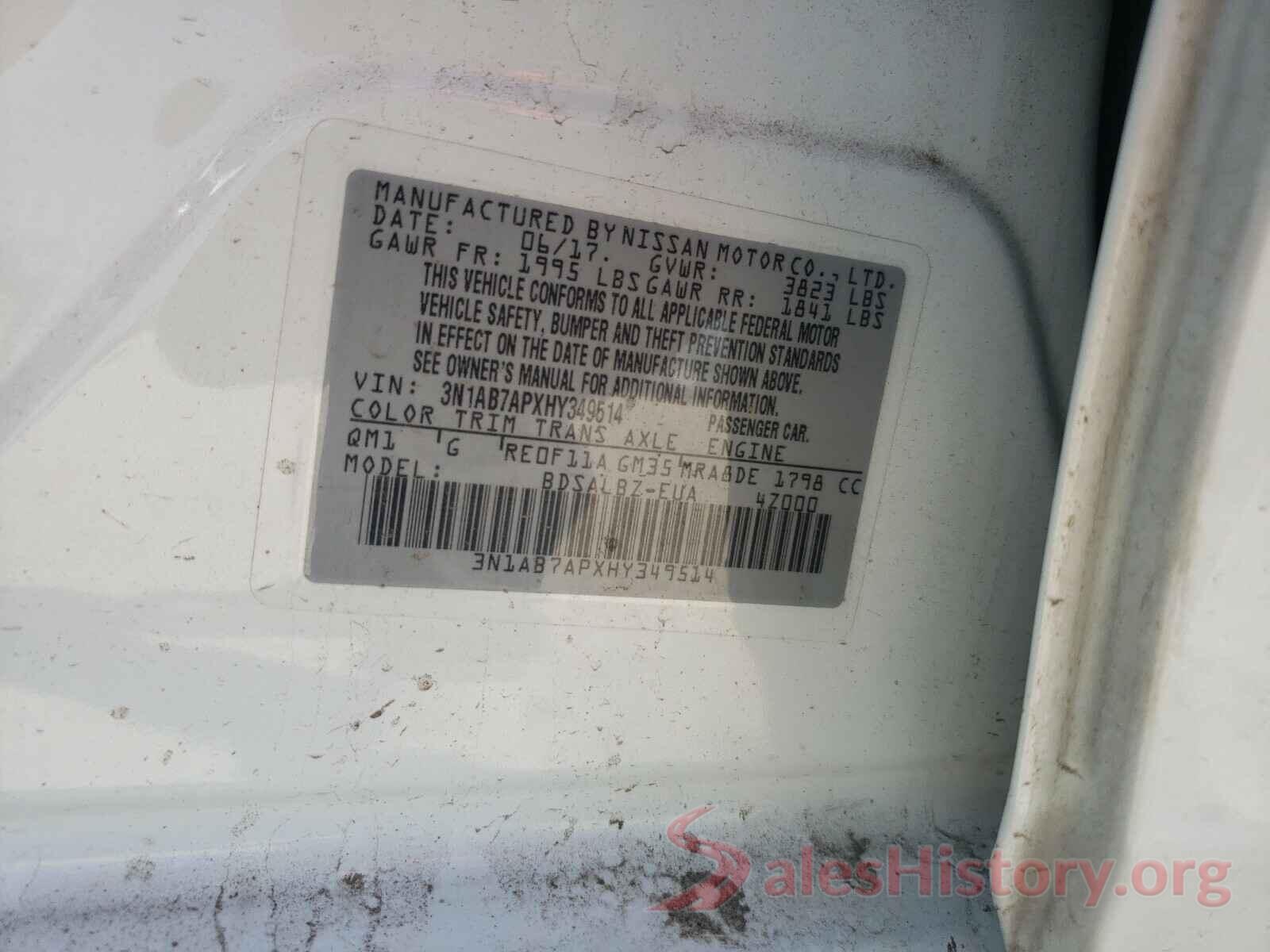 3N1AB7APXHY349514 2017 NISSAN SENTRA