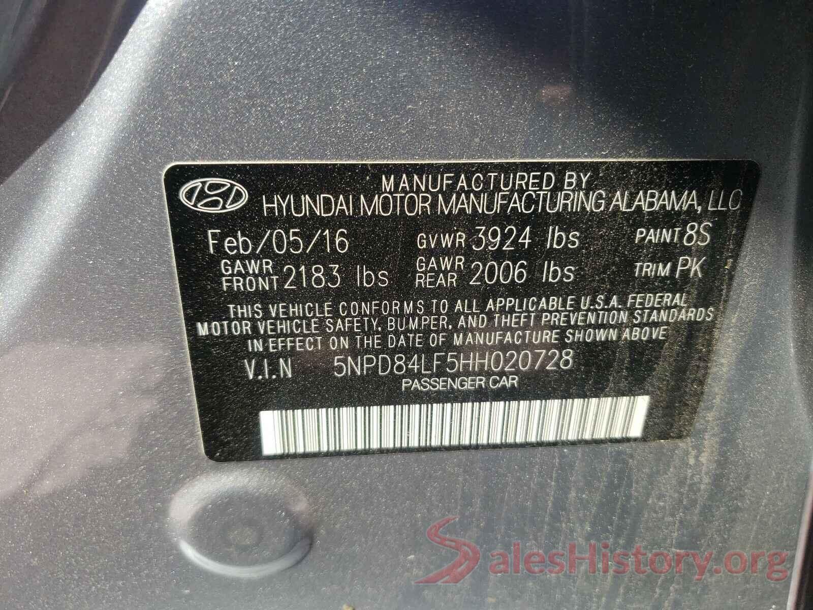 5NPD84LF5HH020728 2017 HYUNDAI ELANTRA