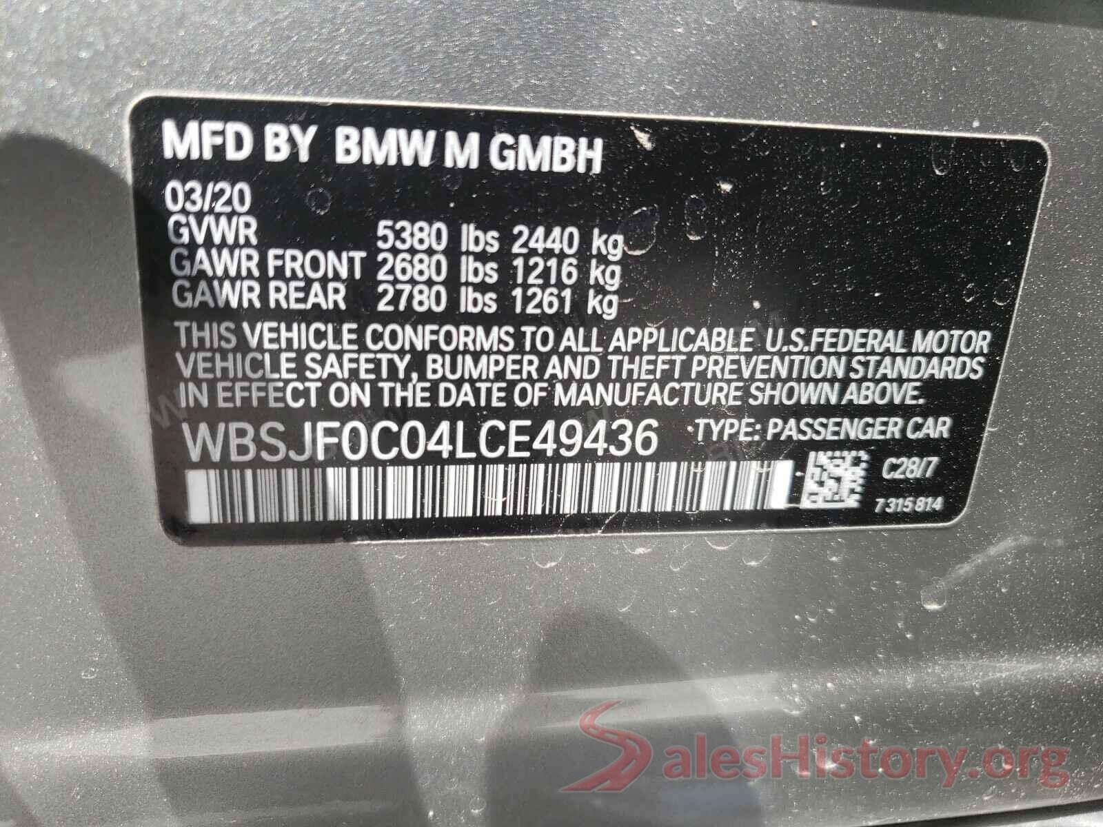 WBSJF0C04LCE49436 2020 BMW M5