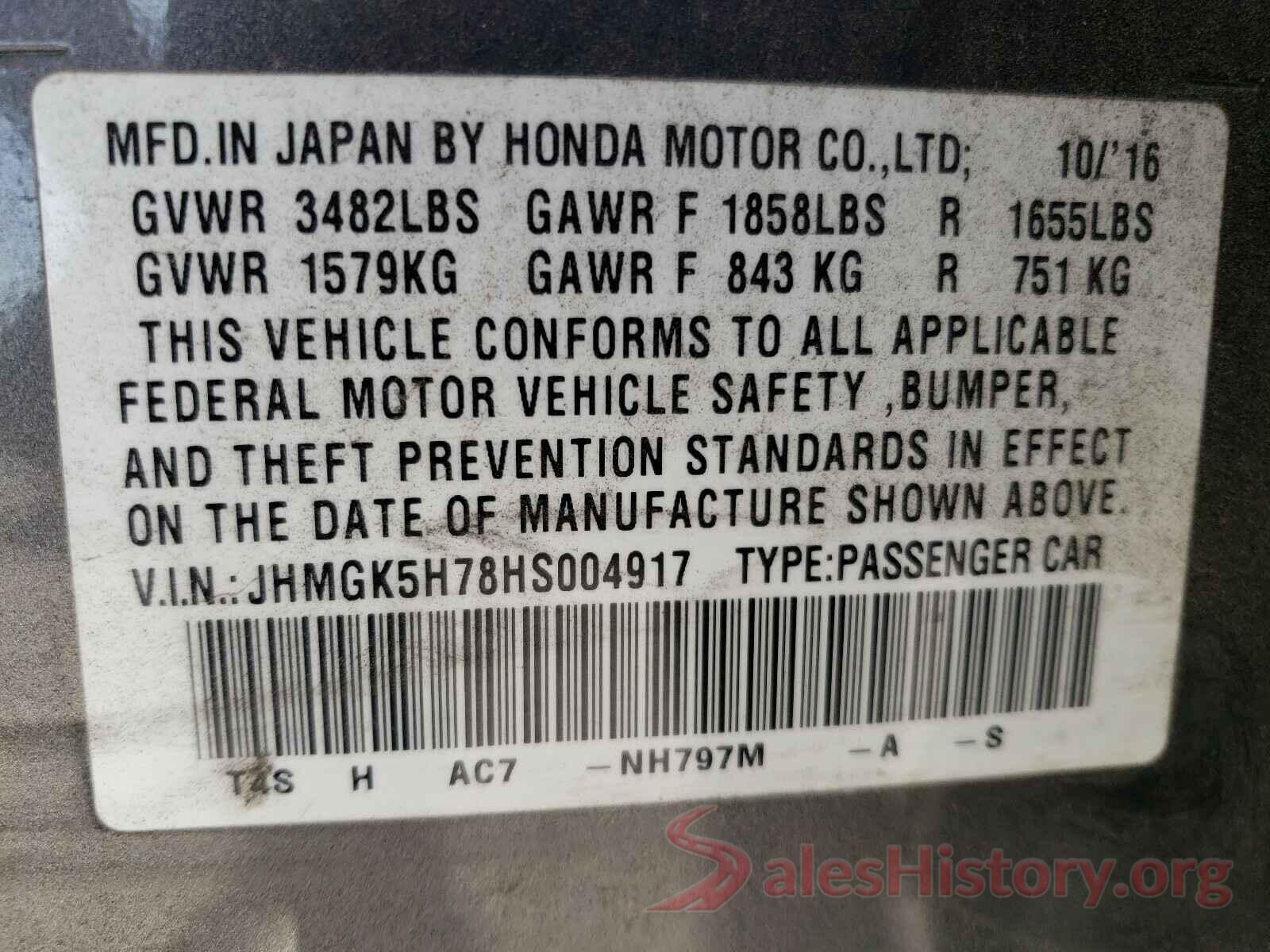 JHMGK5H78HS004917 2017 HONDA FIT