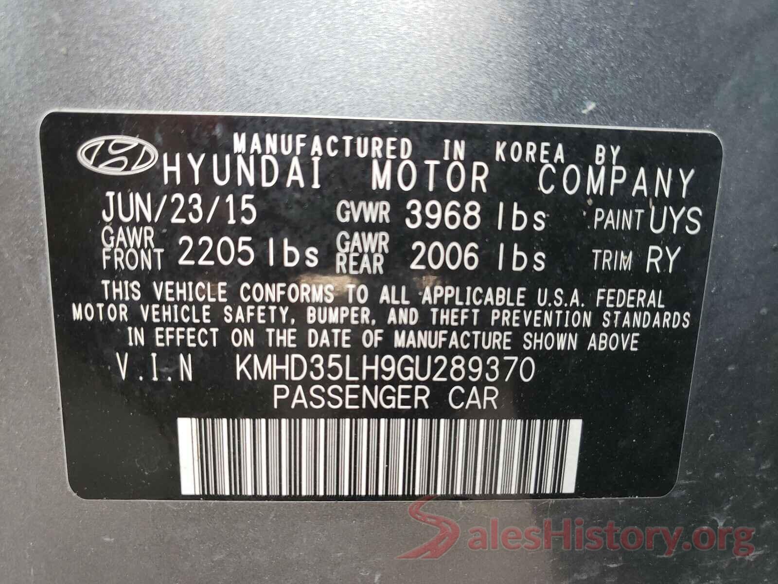 KMHD35LH9GU289370 2016 HYUNDAI ELANTRA