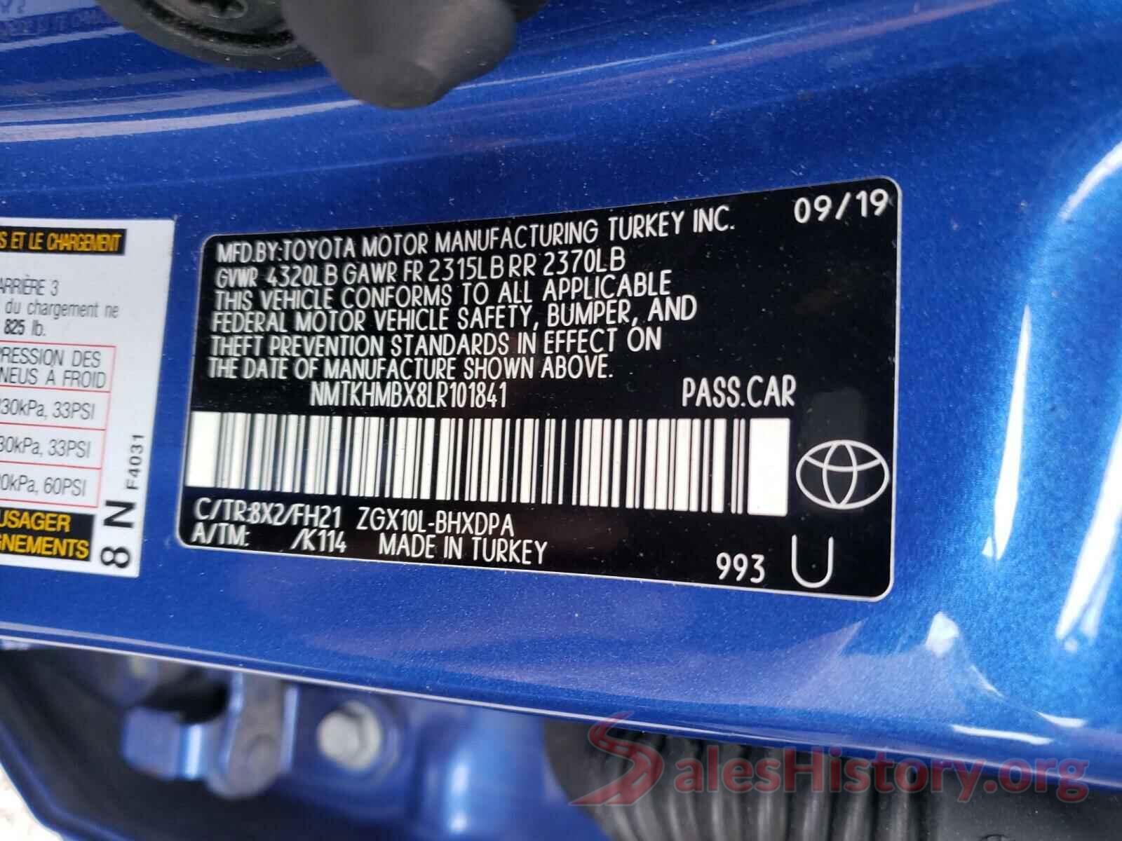 NMTKHMBX8LR101841 2020 TOYOTA C-HR