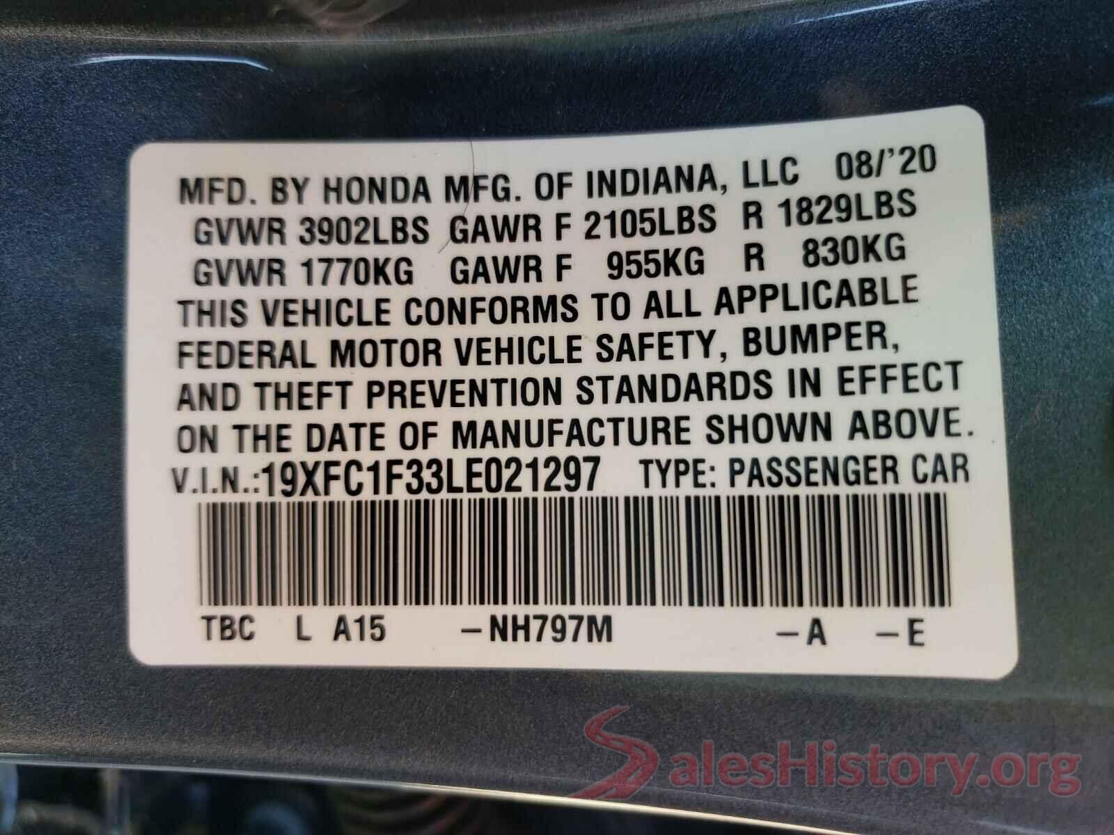 19XFC1F33LE021297 2020 HONDA CIVIC