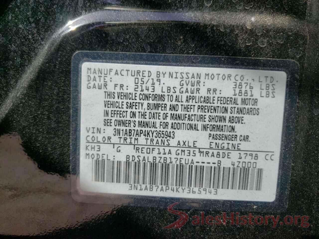 3N1AB7AP4KY365943 2019 NISSAN SENTRA