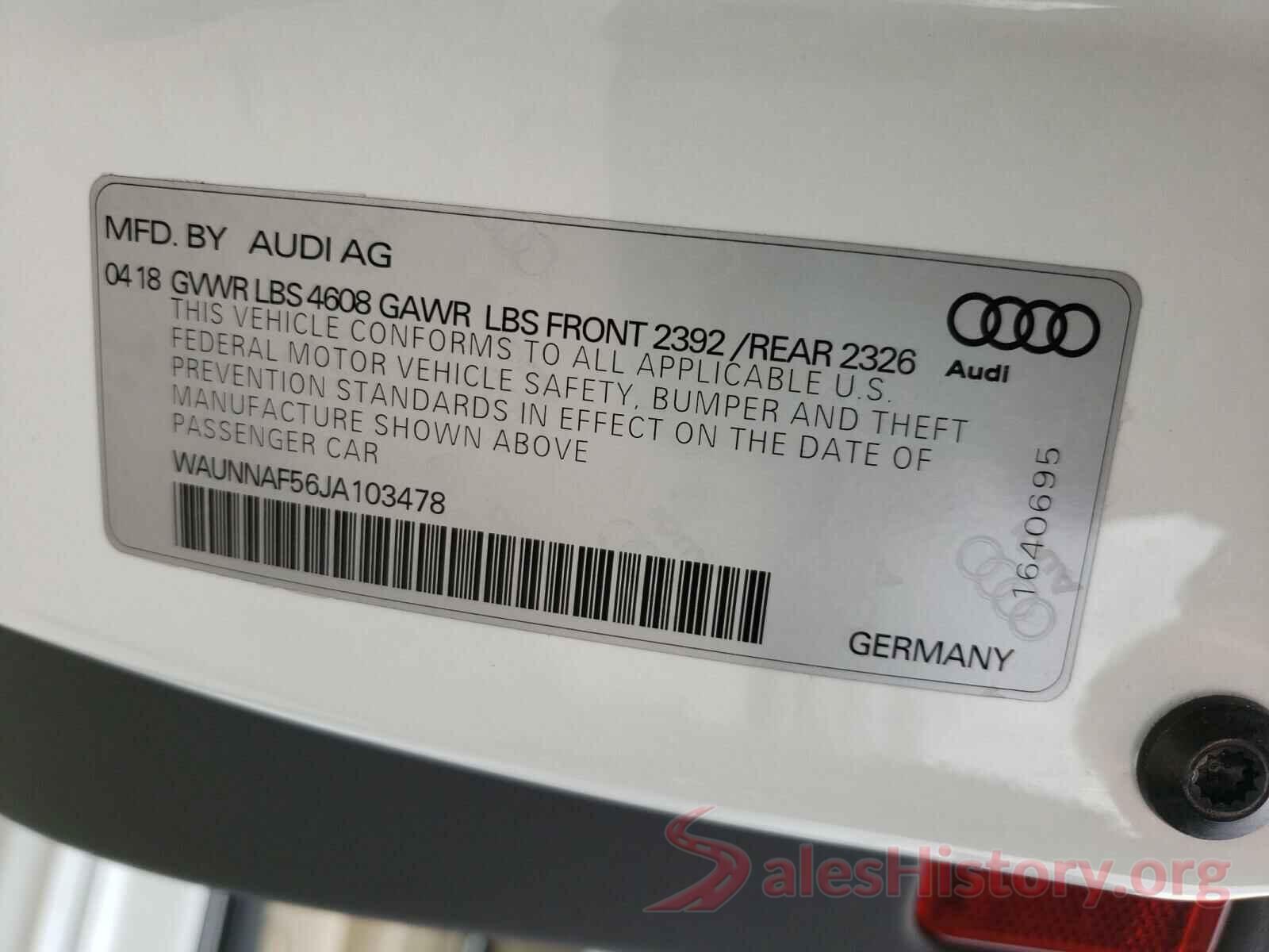 WAUNNAF56JA103478 2018 AUDI A5