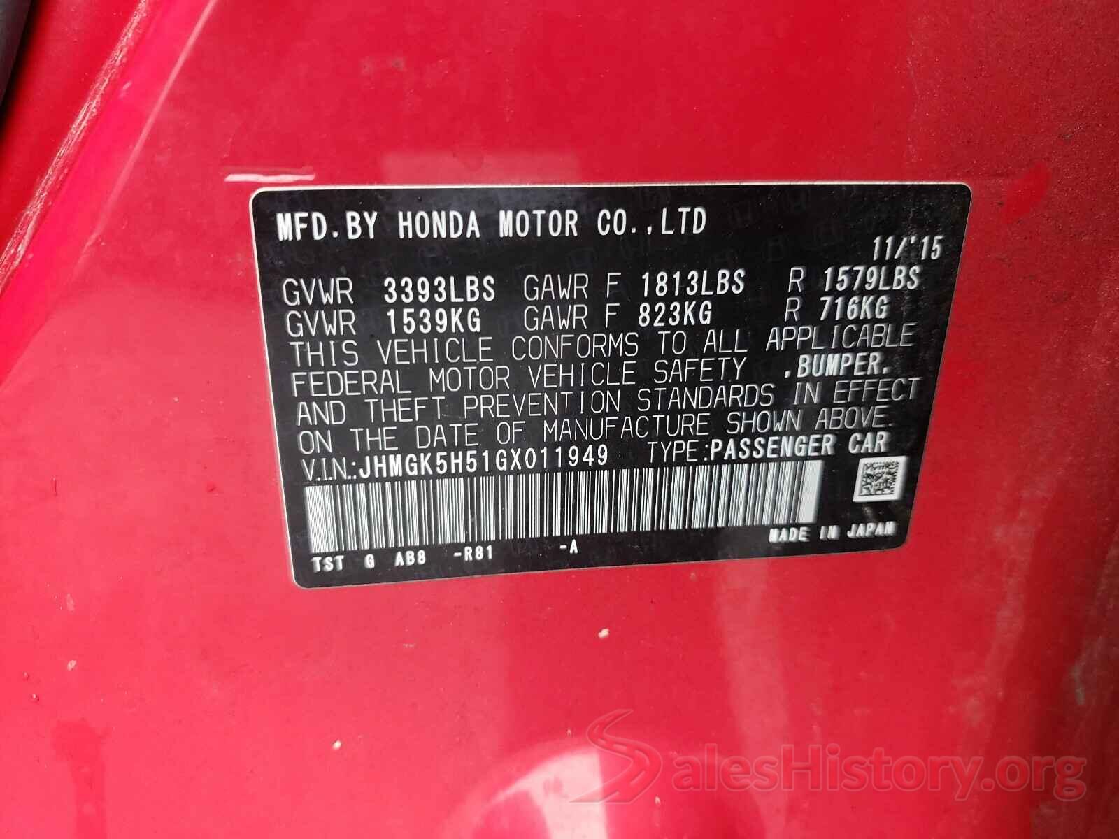 JHMGK5H51GX011949 2016 HONDA FIT