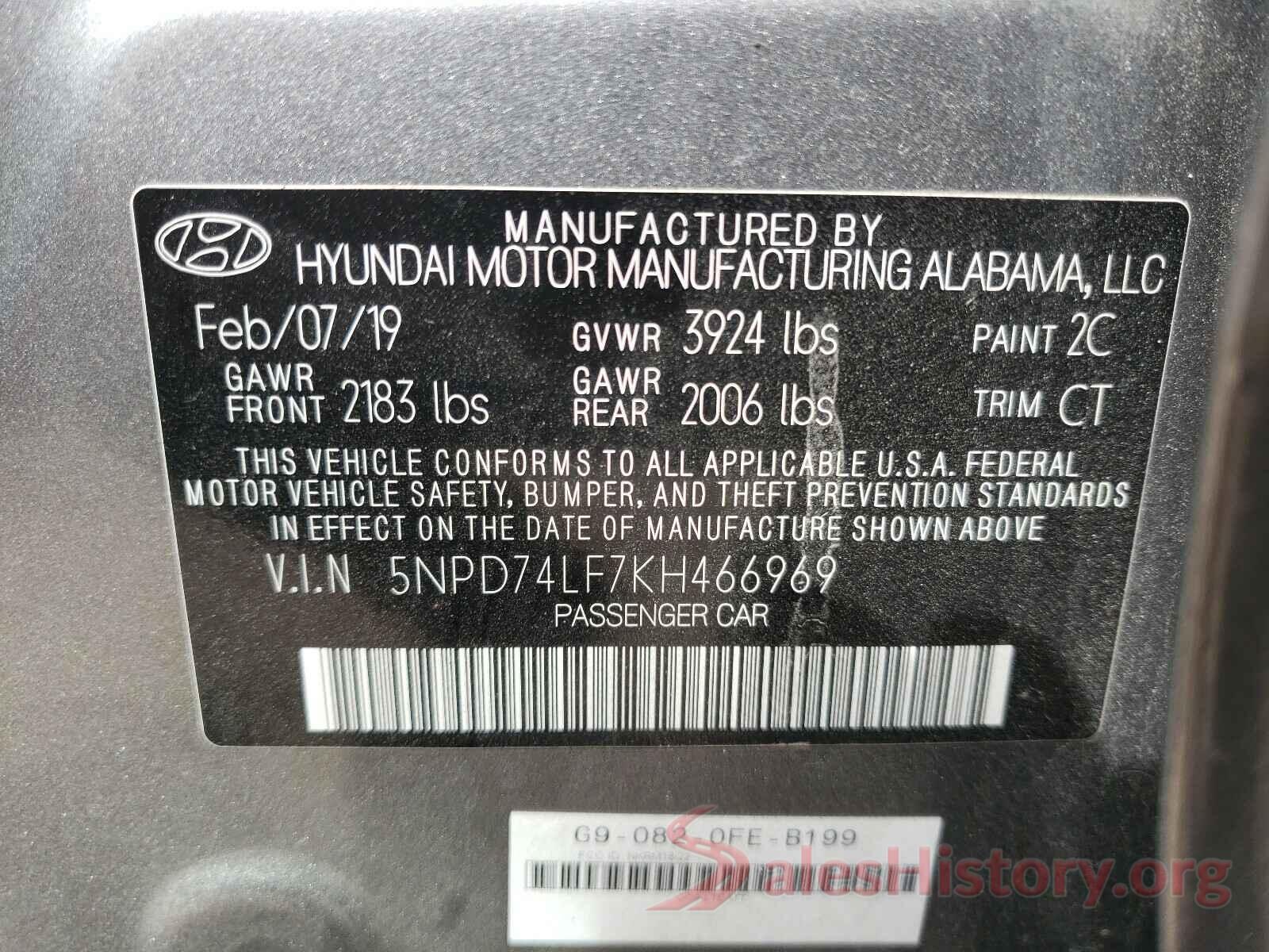 5NPD74LF7KH466969 2019 HYUNDAI ELANTRA