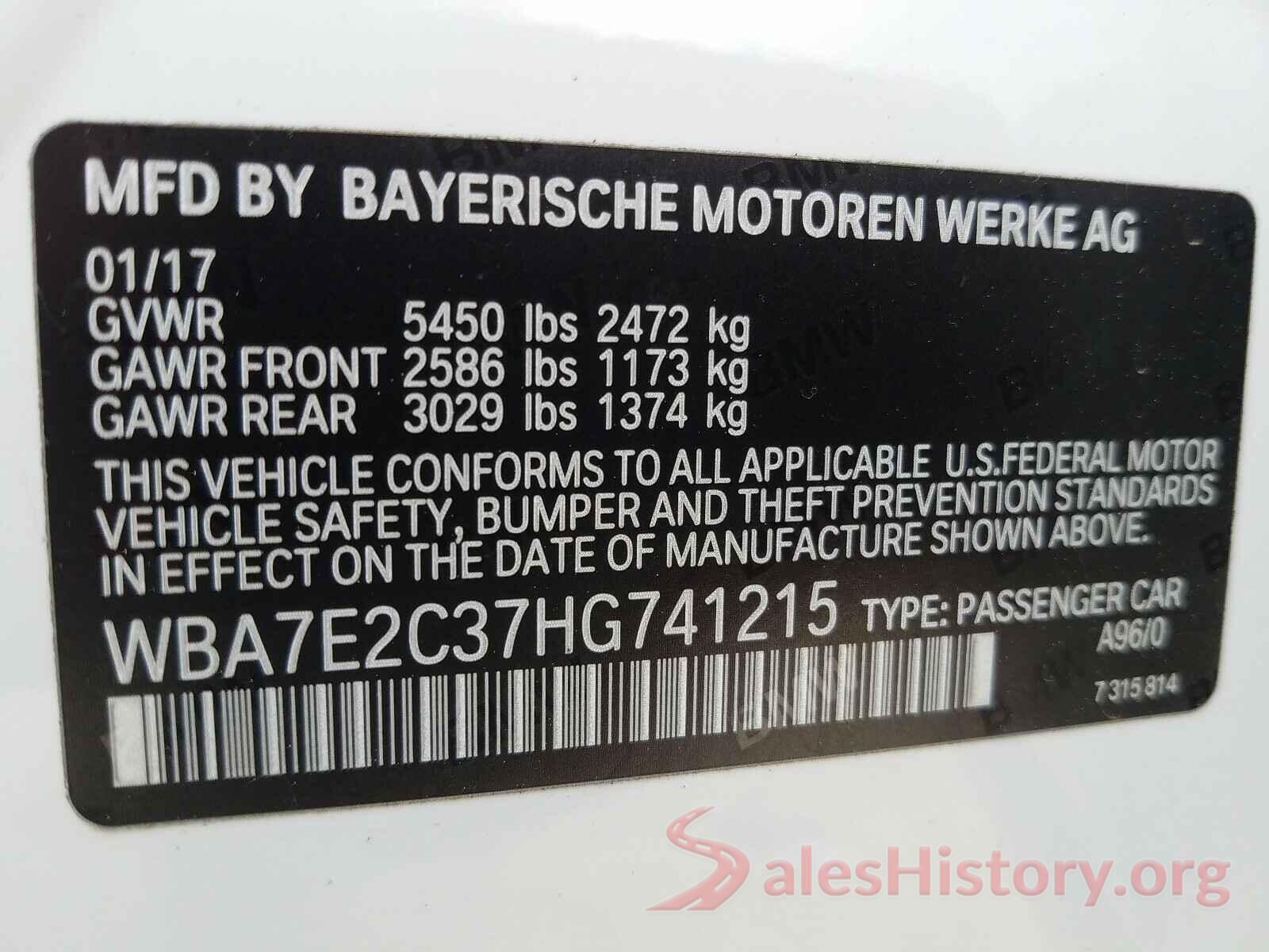 WBA7E2C37HG741215 2017 BMW 7 SERIES