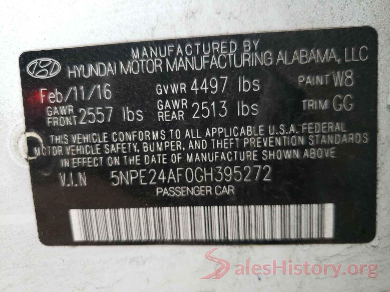 5NPE24AF0GH395272 2016 HYUNDAI SONATA