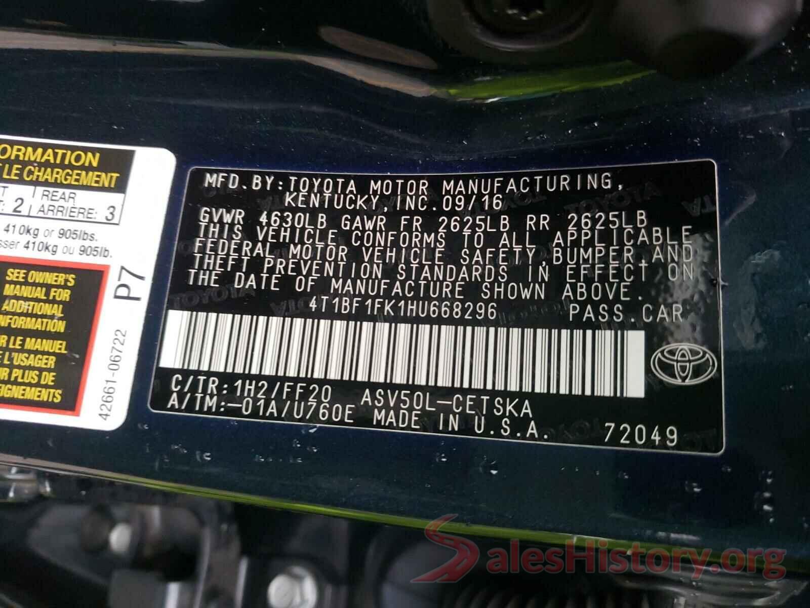 4T1BF1FK1HU668296 2017 TOYOTA CAMRY